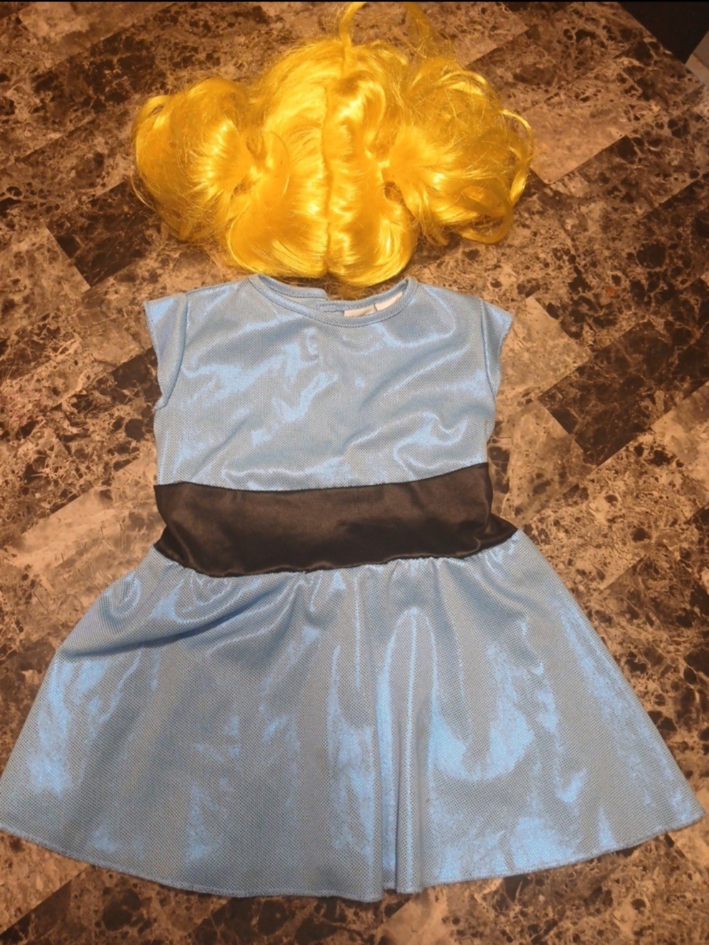 Cartoon Network Light Blue Dress with Black Sash and Yellow Wig